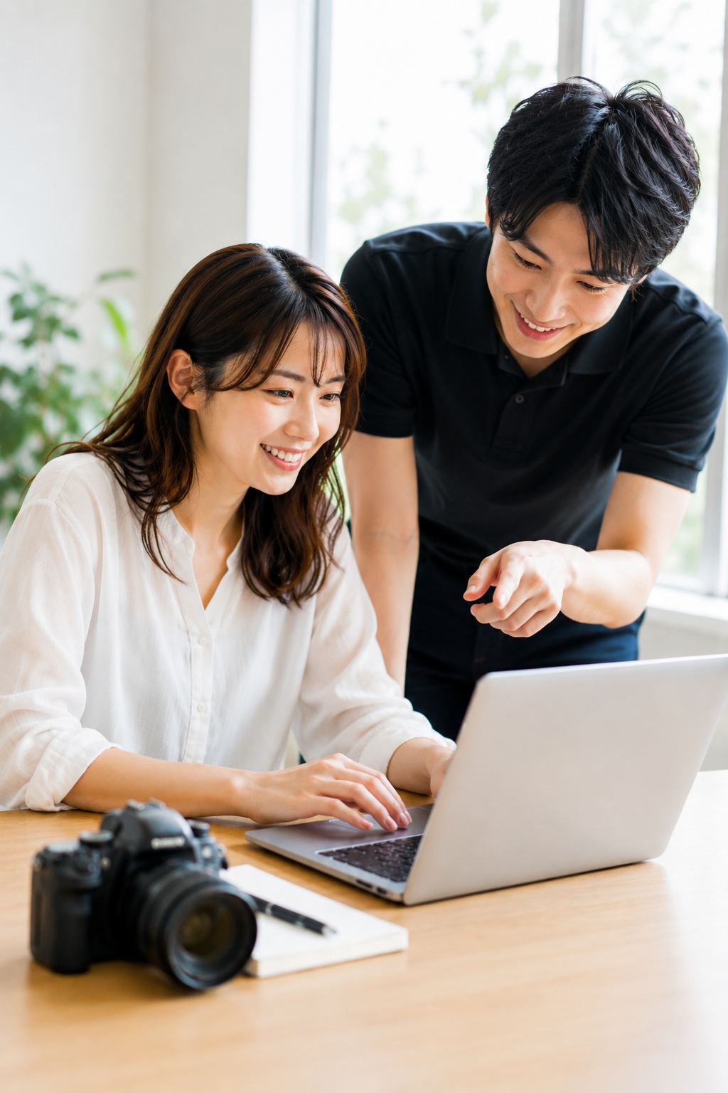 講師と受講者が動画編集を学ぶ様子